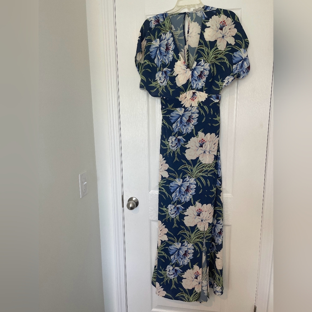 Anthropologie‎ DRA Maxi Dress Santorini Floral Tropical Boho Blue Cream Size L - Picture 4 of 9